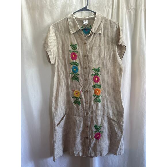 Sister Mary Dresses & Skirts - Sister Mary Embroidered Linen Shirt Dress Women’s Small